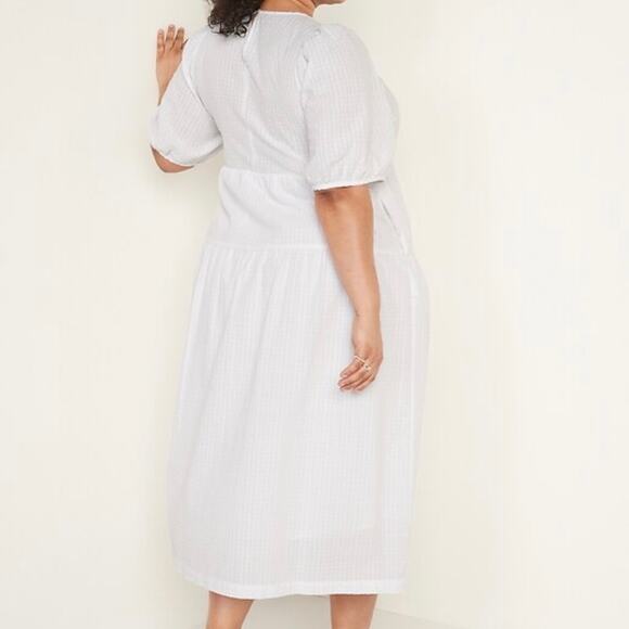Old Navy Women's Tiered Puff Sleeve Midi Dress XXL White Pockets - Picture 7 of 16